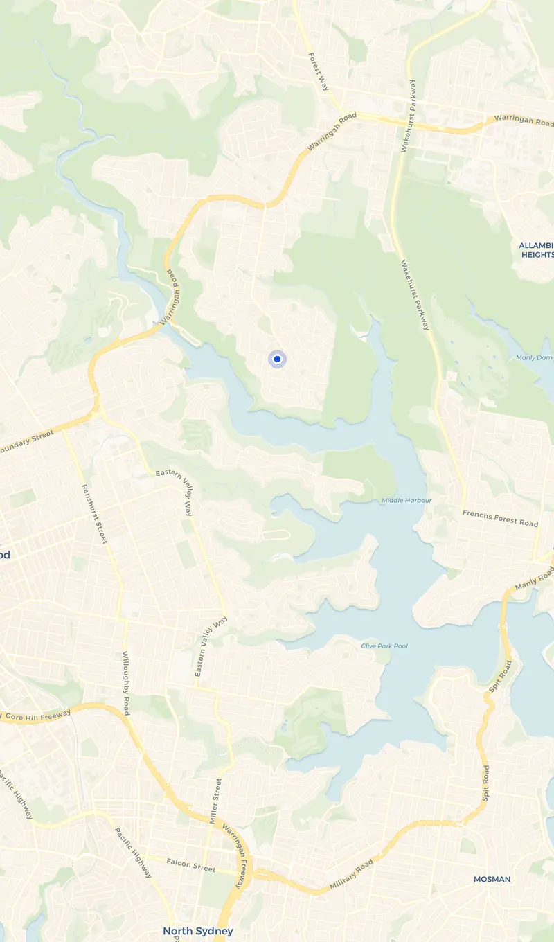 Map of the Killarney Heights service area and the surrounding suburbs we cover.